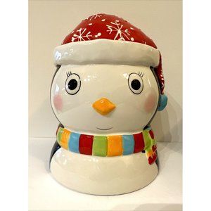 Real Home Christmas Ceramic Penguin Cookie Jar 9.5" x 7" Holiday Dishwasher Safe
